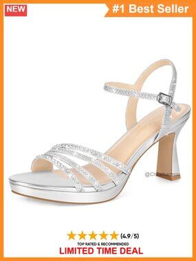 Platform Heeled Sandals Rhinestone Open Toe Ankle Strap Dress Pumps